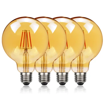 4 Pack G95 LED Žárovka 2700K Vintage Retro Edison Žárovka E27 AC220V Skleněné Baňky Amber Jasné Barvy Světla Žárovky Pro Domov