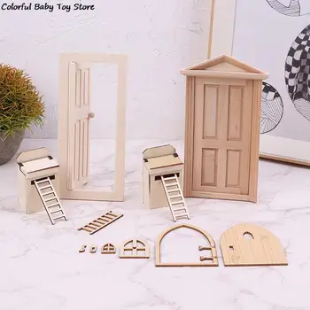 1/12 Dollhouse Miniaturní Dřevěné Vnější Dveře jednokřídlé nastavit DIY Doplňky, Dekorace, Nábytek, Hračky