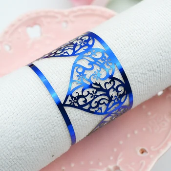 50ks doprava zdarma Royal blue láska srdce laser cut elegantní svatební ubrousek prsten