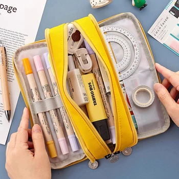 Oboustranné Pero Tužka Taška Případě Speciální Macaron Barva Dual Canvas Pocket Storage Bag Pouzdro Kancelářské Potřeby Školy, Cestování