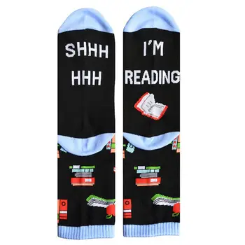 Unisex Legrační, Říkají, Novinka Cotton Crew Socks Shhh Jsem Četl Dopisy Cartoon Knihy Tištěné Mid Tube Punčochy Vánoční Dárky