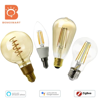 Benexmart Zigbee 3.0 LED Žárovka A60 ST64 G95 Dual Bílá Lampa E14 E27 Stmívatelné Smart Světlo 220V Alexa Tuya Aplikace Smartthings