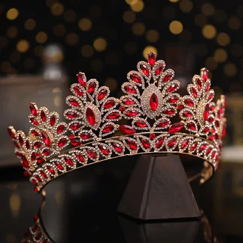 Svatební crown grand crown ručně vyráběné svatební vlasy ornament golden Drahokamu žena červená crystal gem čelenka svatební čelenka