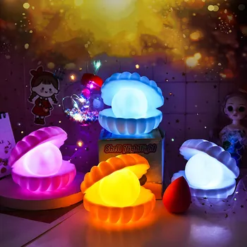 Led Pearl Shell Noční Světlo pro Dítě, Děti, Děti, Ložnice Zdobí Stůl Světla Školky Hračku Lampa Vánoční Dárky pro Nový Rok