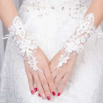 Svatební Svatební Rukavice, Svatební Šaty Bílé Krátké Rukavice Krajky Diamond Dekorace, Etikety Rukavice
