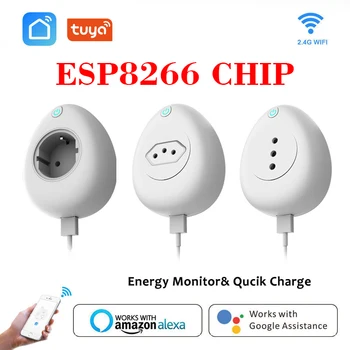 ESP8266 Tuya WI-fi Smart Plug Power Monitor 15A 3680W Zásuvky Hlasové Ovládání Práce S Alexa Google Domov 5V 2.1 A USB Rychlé Nabíjení
