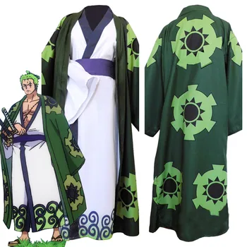 Anime Roronoa Zoro Cosplay Kostým Wano Kuni Země Kimono Župan Kompletní Oblek, Oblečení, Halloween, Karneval, Kostým