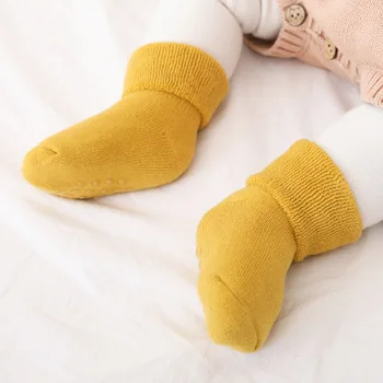 Novorozené Dítě Ponožky Bavlněné Zimní Chlapci Dívky protiskluzová Podlaha Ponožky jednobarevné Froté Teplé Pantofle Batolata Zahustit Ponožky 0-3 roky