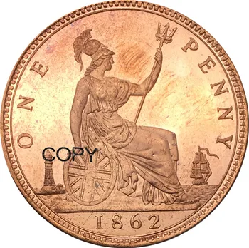 Británie 1862 Jeden Cent Victoria Červené Mědi Kopie Mince