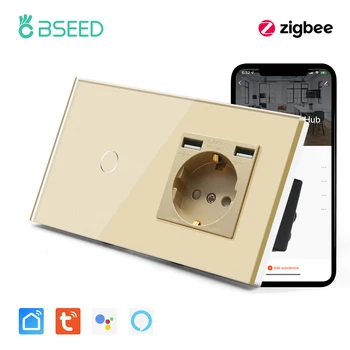 BSEED Zigbee Dotykové Spínače 1/2/3Gang Bezdrátový Senzor Světlo Přepínač Inteligentní Google Alexa EU Standardní Napájecí Zásuvky USB Nabíjení