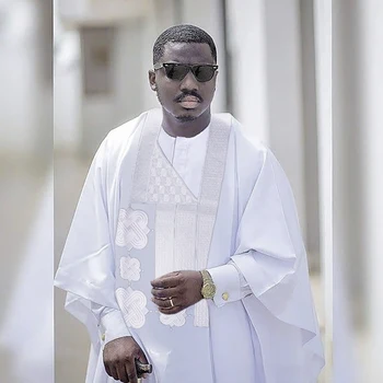 H&D Muži Africké Oblečení Tradiční Agbada Boubou Bílá Košile Kalhoty Set Výšivka Dashiki Oblečení 2022 Eid Mubarak Ramadan