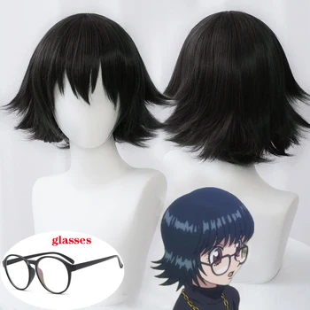 Anime Hunter x Hunter Shizuku Murasaki Paruka S Brýlemi Krátké Černé Stylizované Tepelně Odolné Syntetické Vlasy, Paruky + Zdarma Čepice Paruka