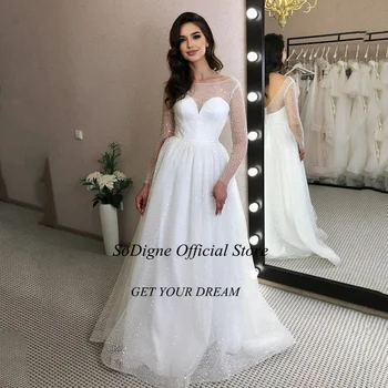 2022 Beach Glitter Svatební Šaty Svatební Party Šaty vestido de noiva Dlouhý Rukáv arabské Lesklé Svatební Šaty