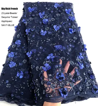 Tmavě Modré velké svatební francouzské krajky s handworks Africké tyl síťovina Bohaté Nigerijské příležitostné party oblečení šaty 5 Metrů