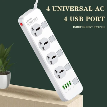 Univerzální prodlužovací kabel Prodlužovací Kabel Napájecí Adaptér, Multi Konektor Elektrické Zásuvky 4 USB Power Strip NÁS, EU, UK Plug Přepěťová ochrana