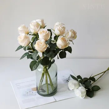 Jeden francouzské Růže Květiny Umělé květiny Nevěsta, Kytice, Květiny Pro Svatební Party Dekorativní Scrapbooking DIY Flower