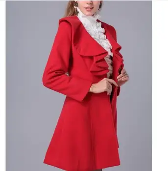 Módní Vlněné kabát pro ženy, Podzim Zimní Oblečení Nový Elegantní Dámské Oblečení Kabát Dlouhý Rukáv Nabíranou Kožešiny Kabát