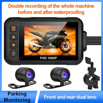 Motocykl DVR Autokamera 3 palcový Přední Zadní Pohled Dual Camera HD 1080P Motorbike Driving Video Rekordér Dash Cam Řídítka Upevnění