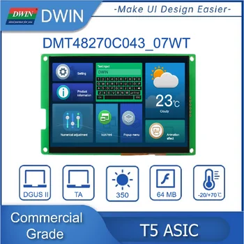 DWIN 4.3 Palce, 480*272 Rozlišení DGUSII TFT LCD Modul UART Sériový Dotykový Panel DMT48270C043_07WT
