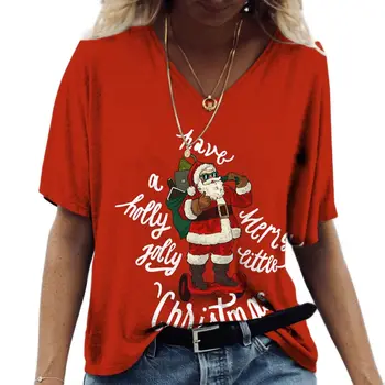 2022 Nové Vánoční Dámské T-košile 3d Tisk Krátký Rukáv T Košile Pro Dámy Y2k Oblečení nadměrných velikostí Trička Topy Vtipné Vánoční Oblečení