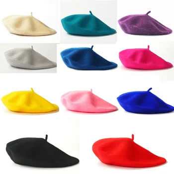 Vlněné plná barva baret dámské měkké a pohodlné 21 barva malíř klobouk podzimní a zimní módní teplé čepice beanie čepice velkoobchod