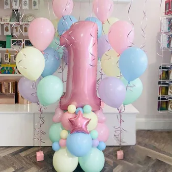 Makrónky Latexový Balónek Pack Růžová 40inch Počet Fólie Balón, Helium Globos 1. 2. 3. Narozeniny Dekor Děti Jednorožec Strany