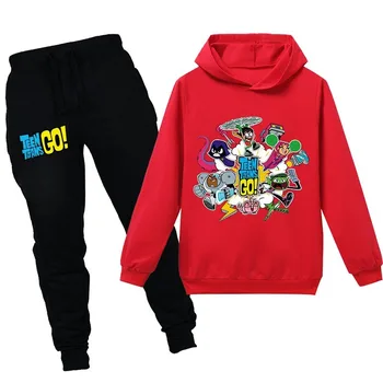 Dětské jarní a podzimní kreslené Teen Titans GO chlapci a dívky svetr s kapucí kalhoty 2dílná oblek pro 2-16 let