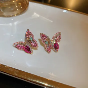 2022 Nové Boho Šperky Růžový Motýl Crystal Náušnice Pro Ženy Módní Šperky Party Drahokamu Brincos Orecchini