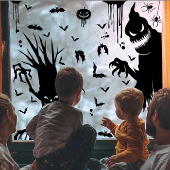 Halloween Samolepky na Okno Bat Duch Zeď Obtisk Halloween Party Dekorace pro Domácí Dýňový Strašidelný Vyměnitelné Domu Horor Prop
