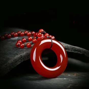 Přírodní Červená Ruka-vyřezávané Jade Přívěsek Přívěsek Šperky Náhrdelník Achát Módní Muže a Ženy, Náhrdelník s LongSweater ChainPendant