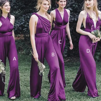 2022 Elegantní Fialová Kombinéza pro Svatby Družička Šaty Hot Prodej Kalhoty Oblek pro Ženy Svatební Party Šaty Vlastní Vyrobené Šaty