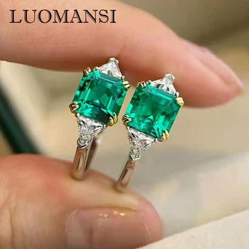 Luomansi Luxusní Čistý Smaragd 1.5 Carat Diamond Drahokam Prsten S925 Stříbro Plating18K Zlato Žen Korálek Zásnubní Večírek