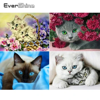 Evershine Diamond Obraz Plný Displej Zvířata, Kočka Diamond Mozaika Cross Stitch Květ Korálek Obrázek, Kamínky pro Děti Dárek