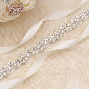 Jednoduché Stříbrné Barvy Drahokamu Svatební Pásek, Perly, Krystal Svatební Šaty Sash Ženy Pás Opasek