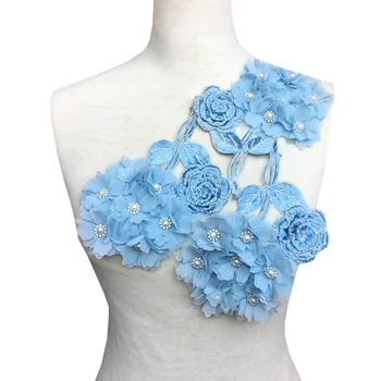 3ks 3D Hortenzie Výšivky Našité Korálky Flower Applique Šít Na Vyšívané Nášivky Na Oděvy Parches Ropa AC1486