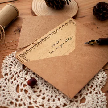 Vintage Kraft Papír Obálky Nastavit Dopis s Papíry, Samolepky Retro Psaní Pad Pozvánky Kancelářské Potřeby, Škola, Papírnictví