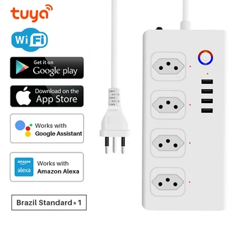 Smart Power Plug WiFi Brazílie Inteligentní Zásuvky Se 4 USB Načasování Funkce Tuya APLIKACE Remote Control Funguje S Alexa Google Domov