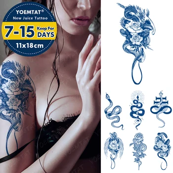 Vodotěsný Dočasné Tetování Nálepka Dragon Rose Had Genipin Bylinné Šťávy Trvalé Inkoust Tělo Umění Semi-Permanentní Flash Falešné Tetování
