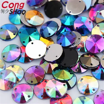 Cong Shao 500pcs 10mm Barva AB kruhového Tvaru Akrylové Kamínky, kameny a krystaly flatback šití 2 Díry kostým Tlačítko YB575