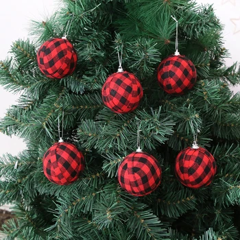 6ks 7cm Vánoční Ozdoby Vánoční Koule Přívěsek Červené, Černé A Bílé Mřížky Ball Vánoční Strom Přívěsek 2022 Klasický Strom