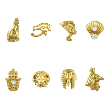 100ks Mix 8 Návrhy 3D Zlatý Egypt Téma Nail Art Dekorace Slitiny Faraon Plátek Manikúra ornament