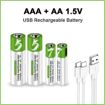 AA + AAA USB Dobíjecí baterie 1,5 V AA 2600mWh/AAA 550mWh li-ion baterie pro hračky, hodinky, MP3 přehrávač, teploměr+TYPE-C Kabel
