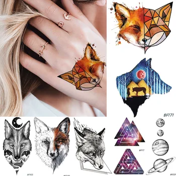 Baofuli Akvarel Geometrickým Fox Lesní Vlk Vodotěsné Trojúhelník Dočasné Tetování Nálepka Hvězda Tetování Těla Paže Planety
