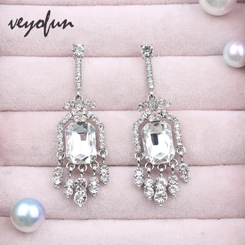 Veyofun Elegantní Střapec Lady Crystal Drop Náušnice Luxusní Party Svatební Houpat Náušnice pro Ženy Módní Šperky Dárek Nové