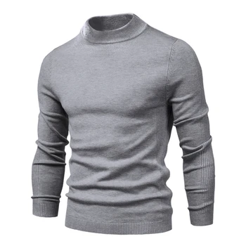 2022 Podzimní A Zimní Nové Muže Půl Rolák Svetr Svetr Módní Solid Color Tlusté Teplé Stlačena Košili Mužského Oblečení
