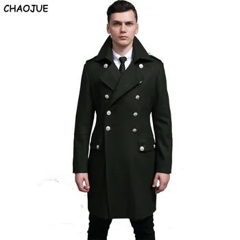 CHAOJUE Design muži kabáty a bundy S-6XL, nadrozměrné vysoký a velký muži zelený vlněný kabát německo army navy pea coat doprava zdarma