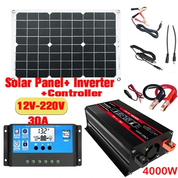 110V/220V, Solární Panel Systém 18V18W Solární Panel+30A Regulátor Nabíjení+4000W Modifikované Sinusový Měnič Power Kit Kit Generace