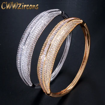 CWWZircons Brilantní Cubic Zirconia Indické Pozlacené Velké Kulaté Manžetové Náramky Luxusní Dubaj Šperky pro Ženy, Příslušenství BG027