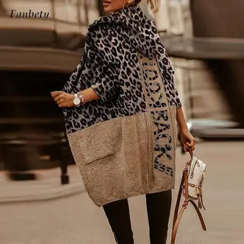 Elegantní Teplý Podzim Zimní Kabáty, Ženy Módní Dopis Vytisknout Vlněný Kabát Dámské Ležérní Leopard S Kapucí Kabáty Streetwear 2021 Nové
