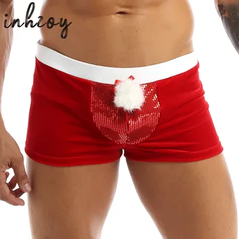 Muži Vánoční Santa Claus Boxer Šortky, Spodní Prádlo, Samet Vánočními Svátky Spát Kmeny Cosplay Pyžama Spodní Prádlo Spodní Prádlo Kalhotky